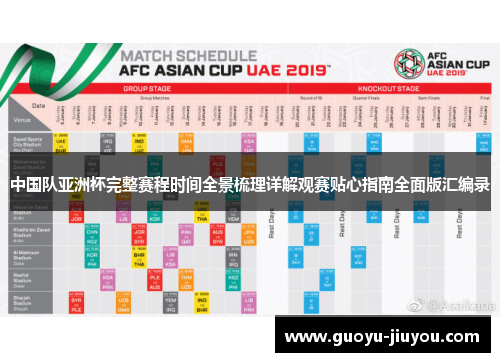 中国队亚洲杯完整赛程时间全景梳理详解观赛贴心指南全面版汇编录